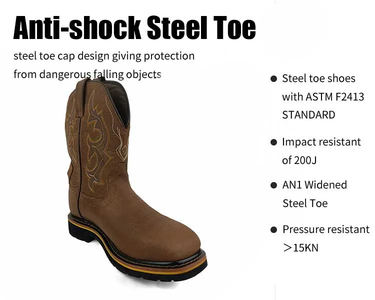 Square Steel Toe Cowboy Style Steel Toe Leather Upper Western Boots