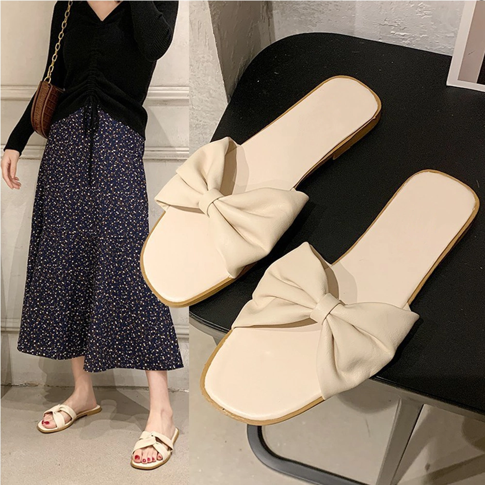 Hot Selling Cheap Summer Womens Bow Slipper Slide Sandals Lady Shoes Summer Flats Slipper