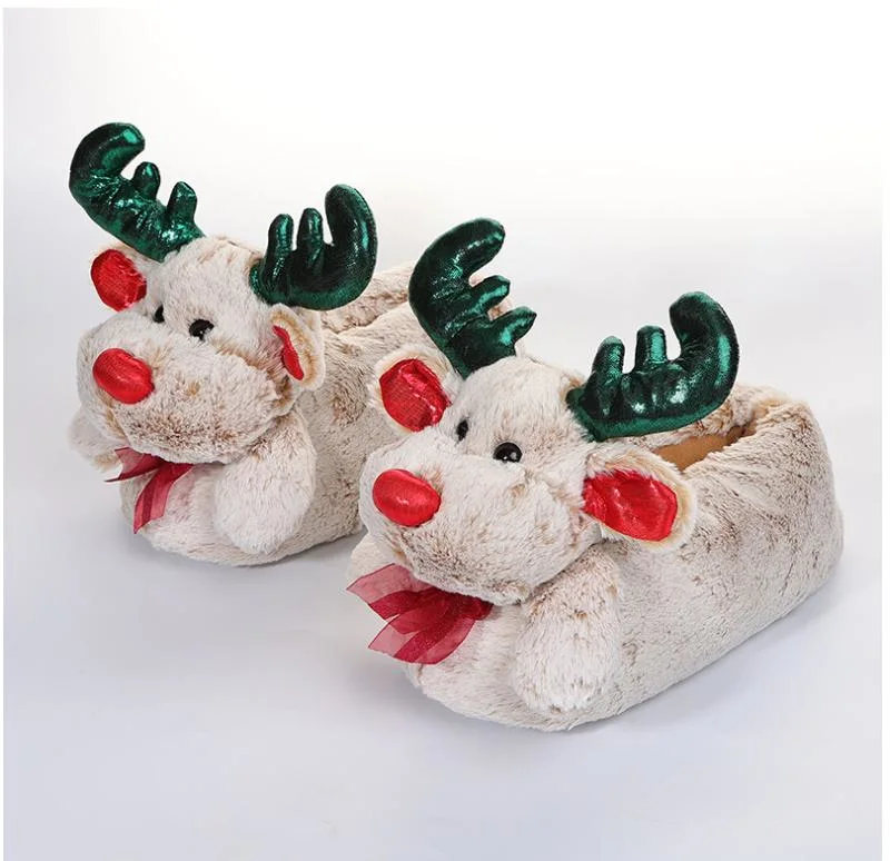 Fuzzy Womens Elk Reindeer Fleece Slippers Soft Christmas Reindeer Bedroom Non-Slip Slipper