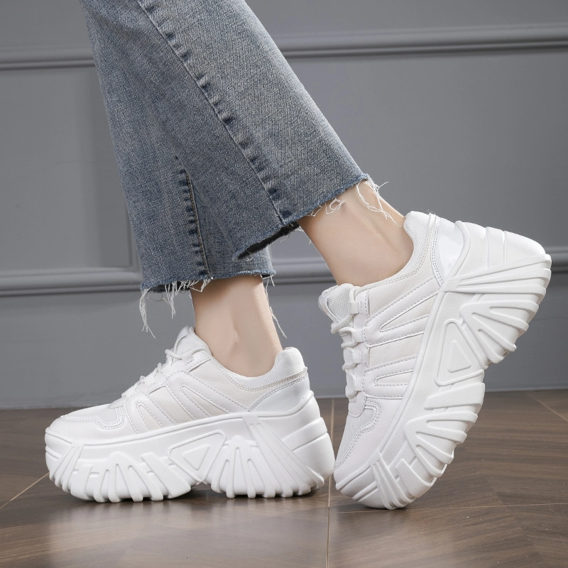 Breathable Platform Shoes Height Increase Walking Style Shoes White Sneakers for Women