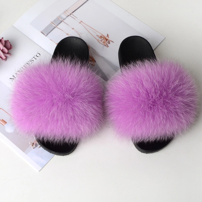 New Arrival Factory Wholesale Lady House Fluffy Furry Fur Slides, Hot Sales Vegan Faux Fur Womens Ladies Home Slippers