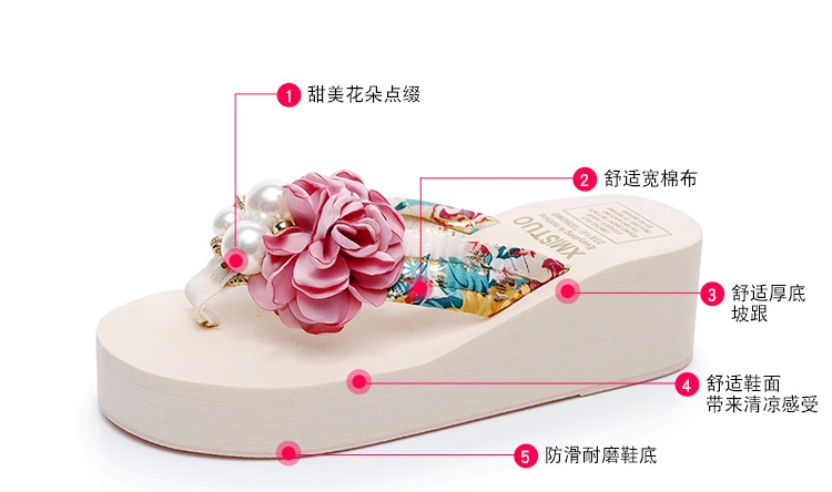 Wholesale Flower Stylish Women′s Platform Flip Flops Ladies Thick Sole EVA Sandals Outdoor Kids′ Anti-Slip Slide Slipper