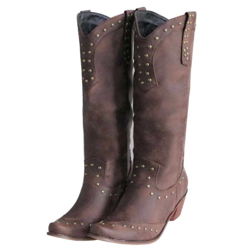 Embroidered Leather Western Cowboy Cowgirl Boots Knee High Square Toe Boot