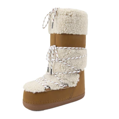 Novo estilo à prova d'água sexy elegante botas de lã na altura do joelho para fora femininas de pele longa para neve