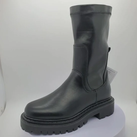 Botas femininas elegantes elásticas até o joelho botas de salto bloco baixo