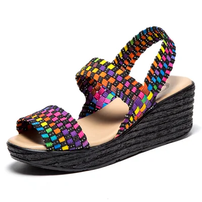 Sandálias femininas planas com plataforma plana, sandálias femininas verão, moda, sólidas, peep toe, chinelos grossos esg10589