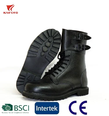 Botas de couro estilo militar francês com fivelas Ranger