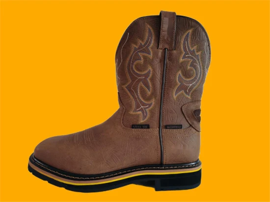 Botas de bico quadrado de aço estilo cowboy de couro com bico de aço cano alto Western